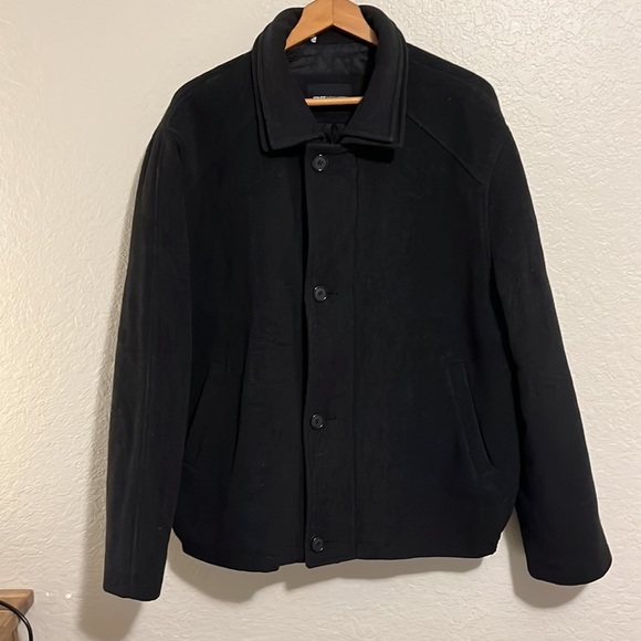 Jones New York Men’s Black Wool Full Zip Button Front Coat Size M